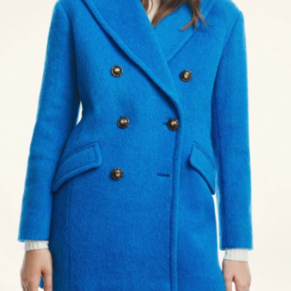 Brooks Brothers Women's Wool Mohair Blend Double-Breasted Coat | Blue